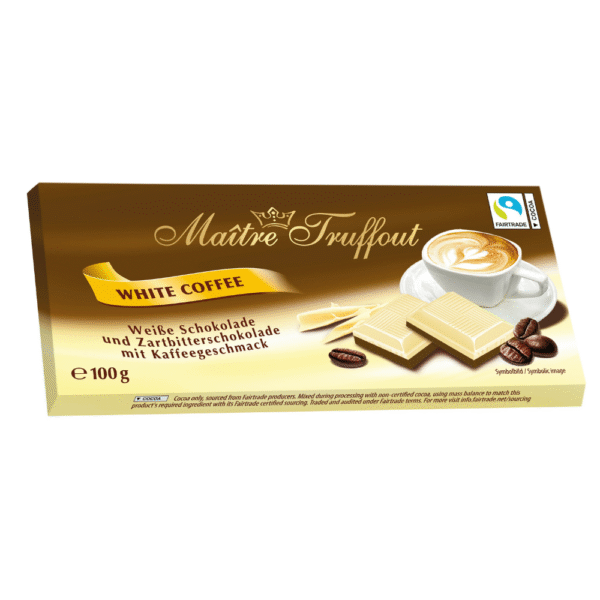 Maitre Truffout Weisse Schokolade mit Zartbitterschokolade mit Kaffeegeschmack 100g